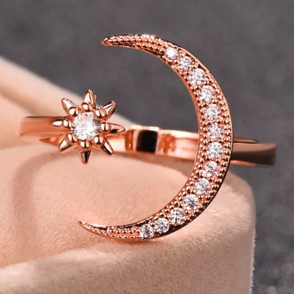 ROSE GOLD Moon Star Ring Celestial Ring adjustable - Picture 2 of 4